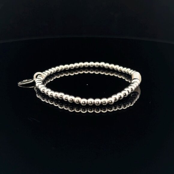 925 Sterling Silver Beaded Stretch Stacking Bracelet MOP Letter Initial G - Picture 4 of 6